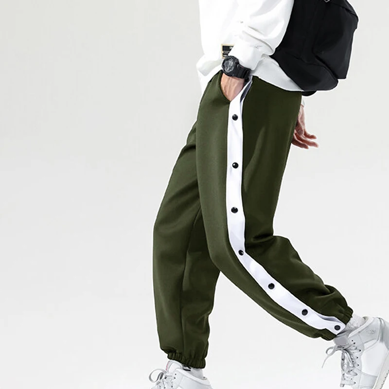 

Брюки мужские спортивные с карманами, свободные штаны для баскетбола, с застежкой на пуговицах, с высоким разрезом