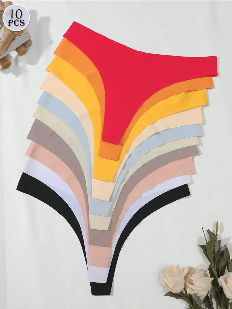 Бесшовные Женские Трусики Из Ледяного Шелка 10 Шт. Стринги С V-образной Формой