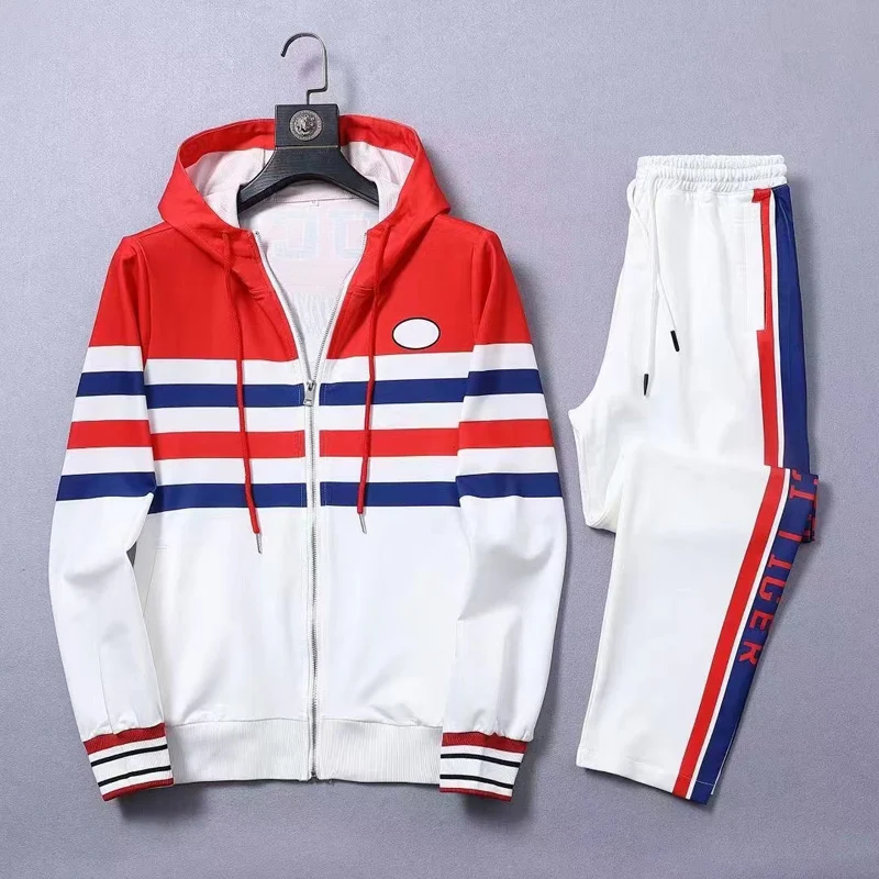 

2022 new men's European and American fashion all-match slim cardigan hooded jacket + pants two-piece set