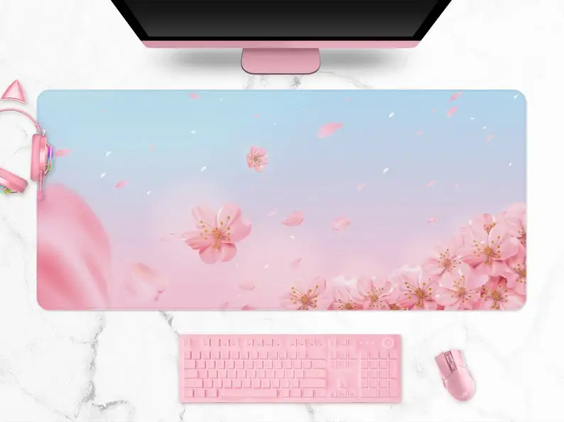 

Cherry Blossom mousepad, Kawaii Japanese Anime Aesthetics mouse pad, Cute pastel pink Sakura XXL Gaming desk mat (4 sizes)