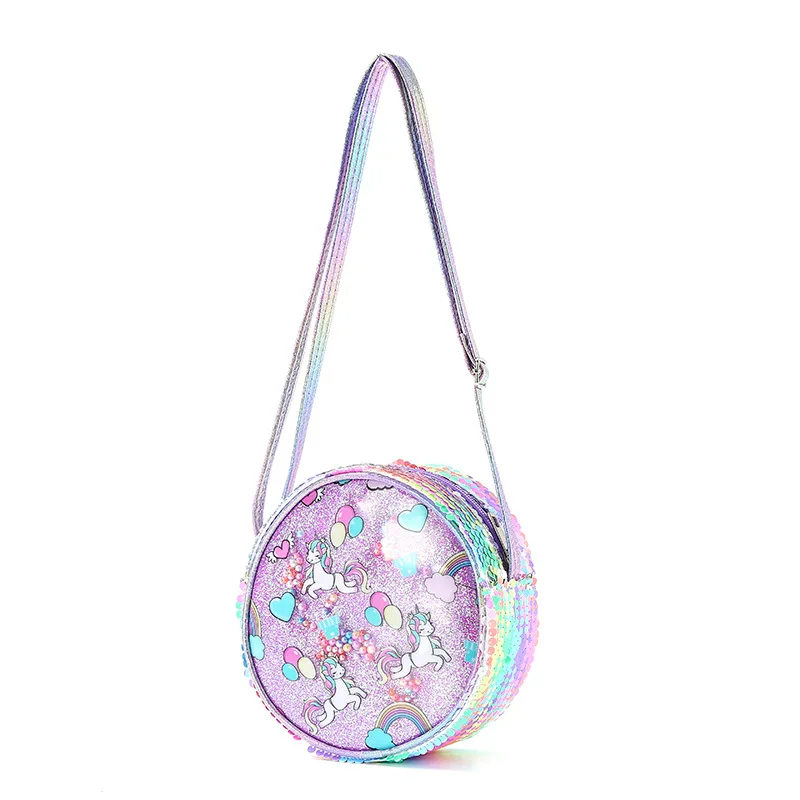 Girls Bag Kids Unicorn Handbag Small Round Sequins Crossbody Bag