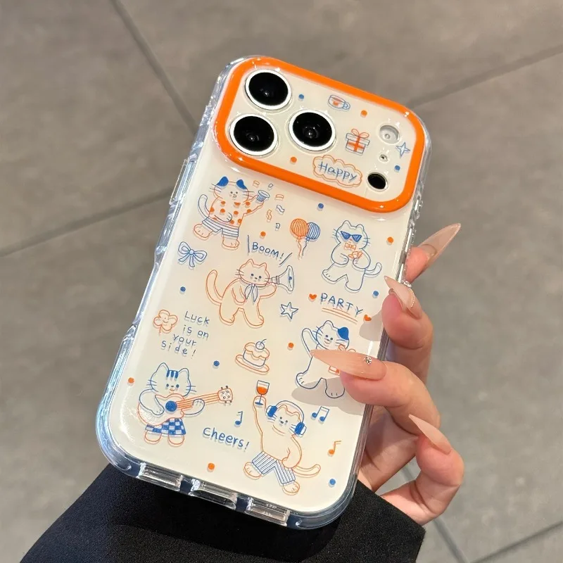 Фото Новый креативный чехол для iPhone 17 16 15 14 13 12 11 Pro Max с милым мультяшным рисунком кошки, минималистичная защитная задняя крышка №2