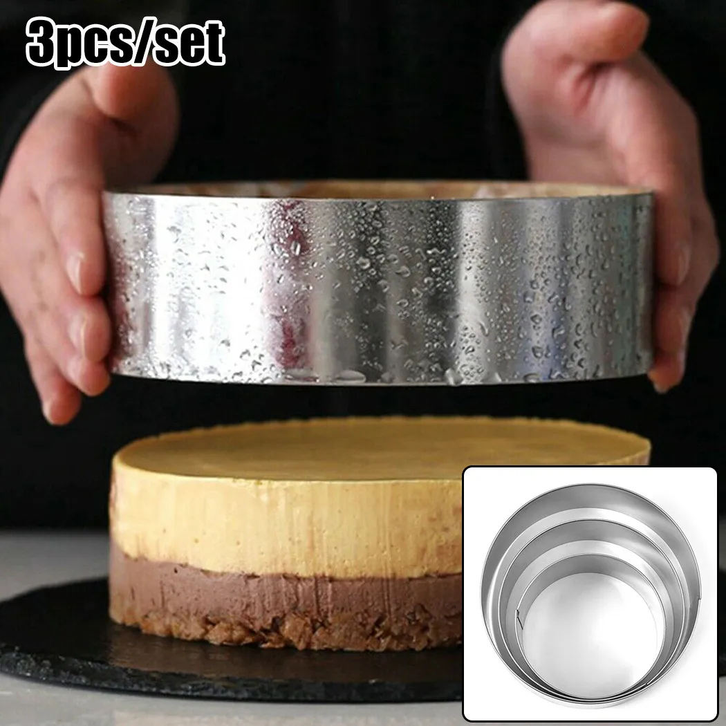 

Set Of 3 Stainless Steel Round Molding 3 Sizes Cake Mousse Cookies Rings Pastry Circle Cutter Pie Ring Perforated