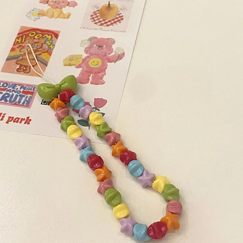 Colorful Stars Key Chain Ladies Fashion Cute Romantic Vintage Keychain Charm Korea 90s Aesthetic Bag Phone Chain Decoration Gift