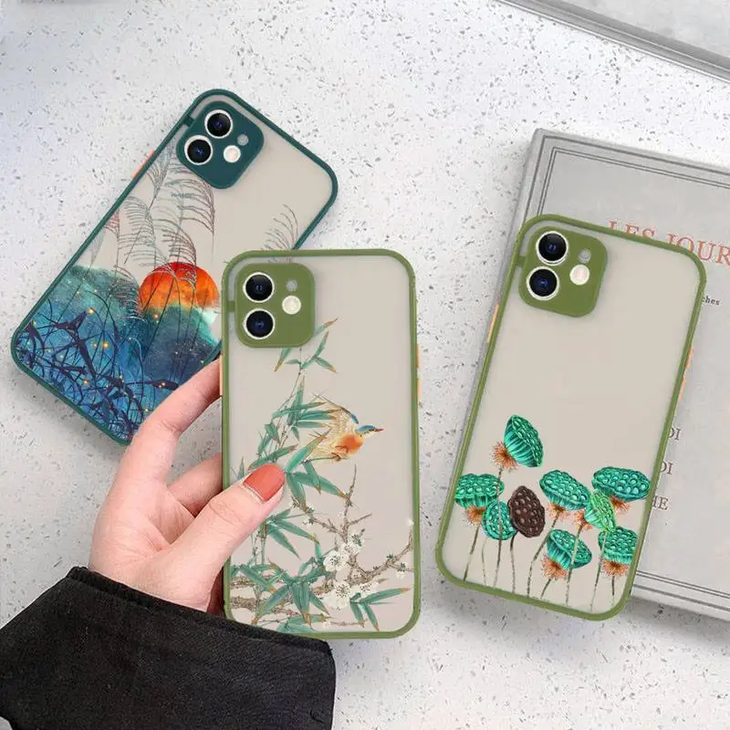 

Chinese Style Ancient poems lanscape scenery Phone Case matte transparent For iphone 11 12 13 6 s 7 8 plus mini x xs xr pro max