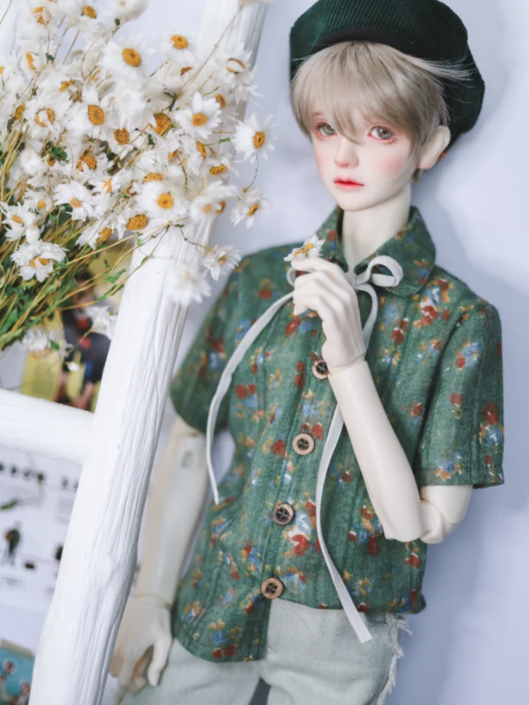 

BJD doll clothes Floral linen doll collar short-sleeved shirt with ribbon for1/3 1/4 BJD SD MSD SD17 Uncle POPO68 SSDF doll size