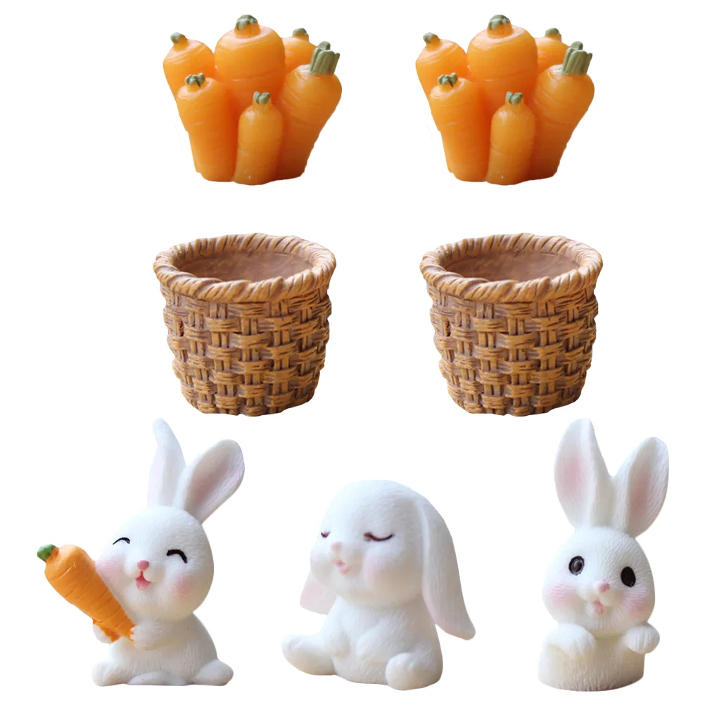 

Rabbit Bunny Mini Miniature Figurines Sculpture Figure Statue Figurine Animal Decorations Garden Accessoriescarrots