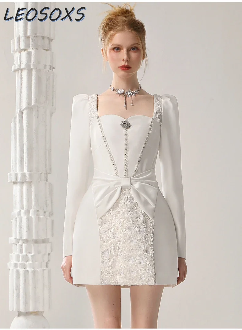 Женское платье с трехмерным бантом и квадратным вырезом