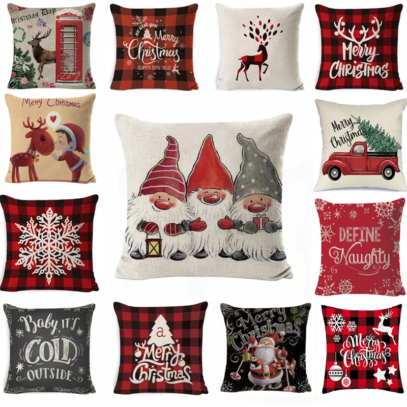 

2023 New Pillowcase Cartoon plaid Cushion Cover Throw Linen Pillow Case Merry Christmas Gifts Home Office Living Room 45x45cm