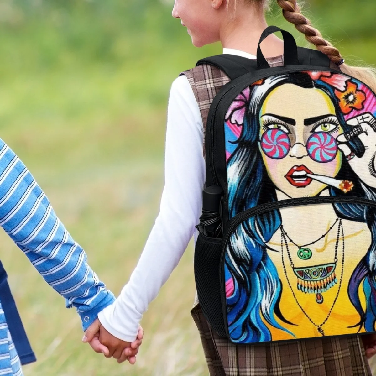 FORUDESIGNS Hippie Girl School Backpacks School Supplies Student Utility Schoolbags Lightweight Stationery Storage Rucksack