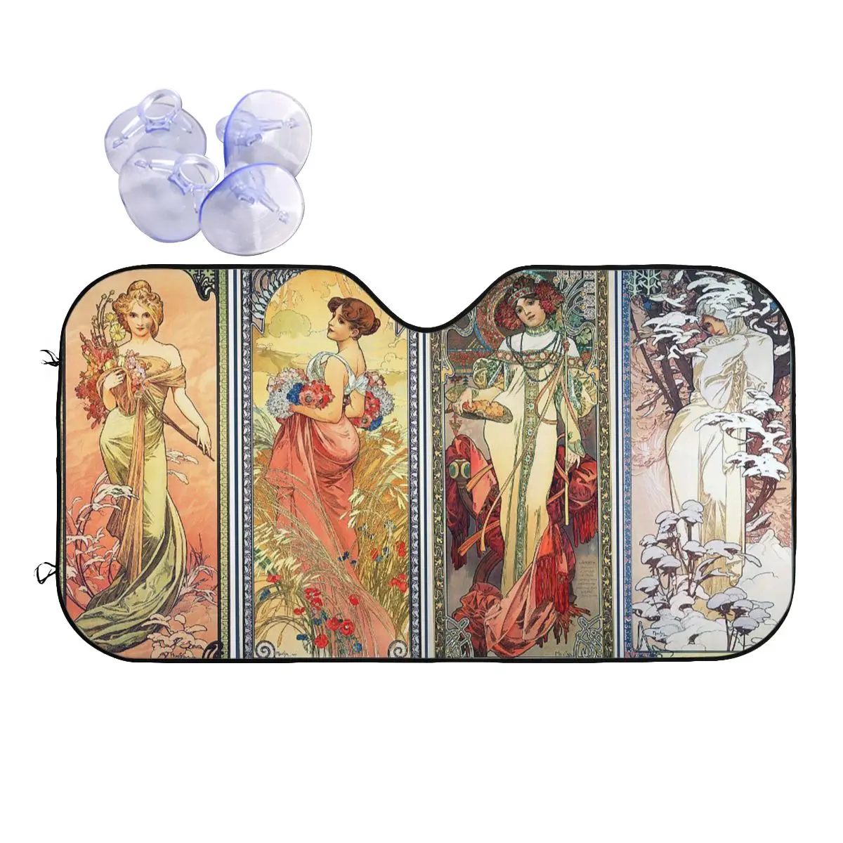 

Alphonse Mucha Ablum Diary Folding Sunshade Windscreen Vintage Beautiful Women Sunshade Visor Ice Shield Dust Protection