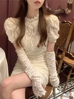 2022 spring lace design elegant mini dress woman party sexy bodycon dress casual puffer sleeve one piece dress korea fashion