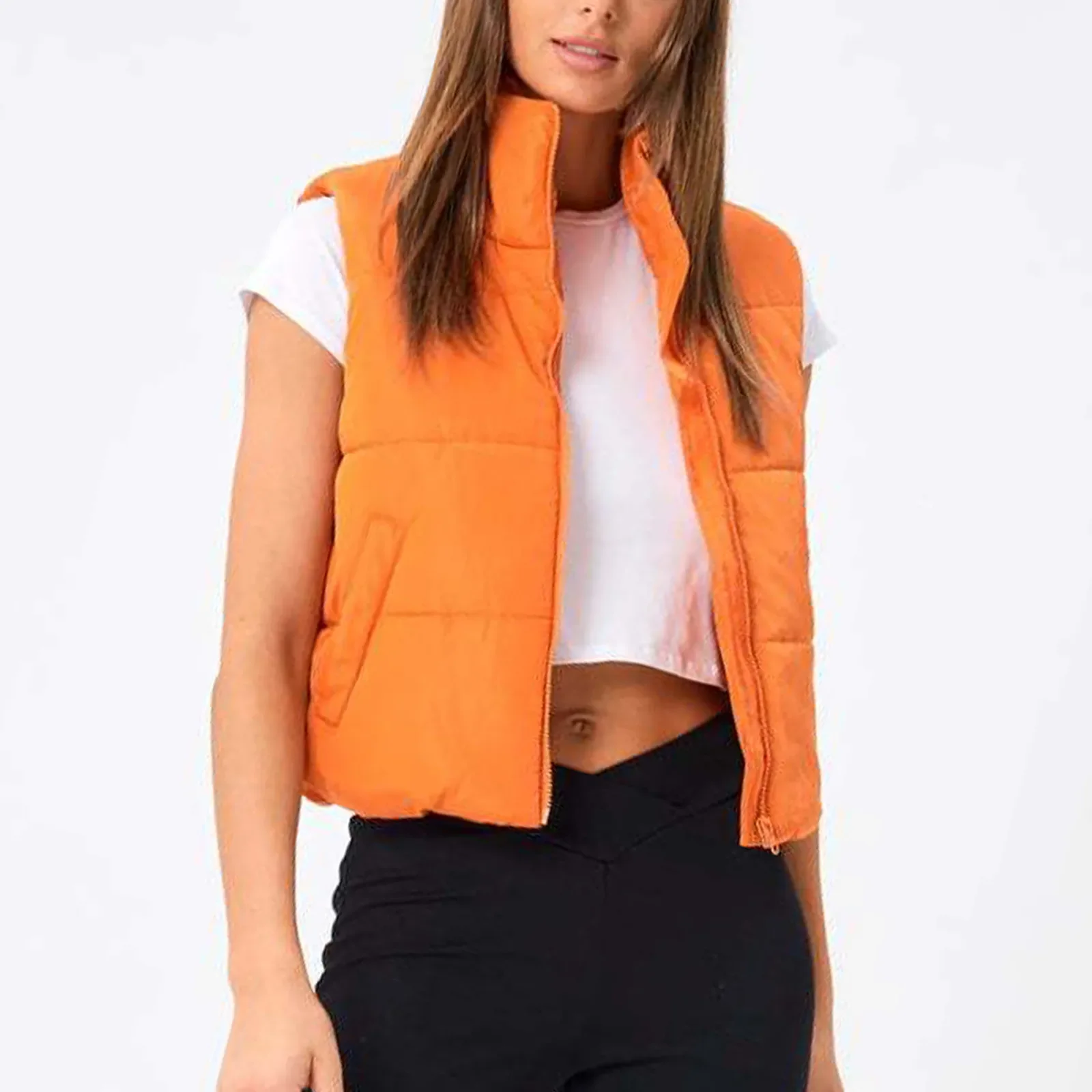 

Жилет женский зимний без рукавов, теплая легкая модная пуховая безрукавка с воротником-стойкой и карманами