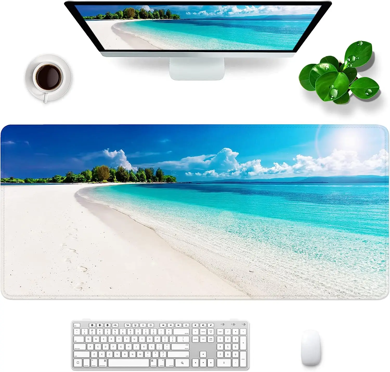 Пляжный коврик для мыши океанская тема большой игровой XXL 35x15 7 дюймов резиновый с