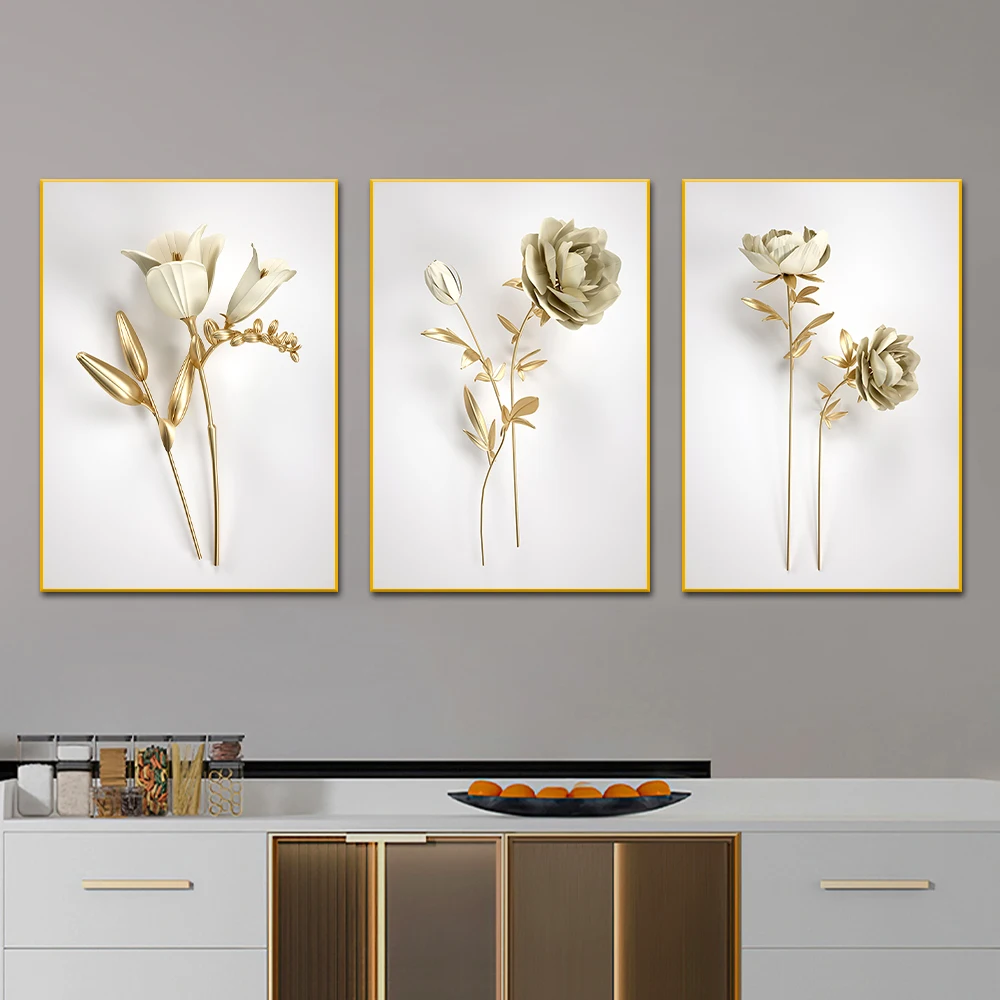 

Gold Flower Leaves Botanical Peony Tulip Canvas Painting Nordic Posters And Prints Wall Art Decoration Pictures For Living Room