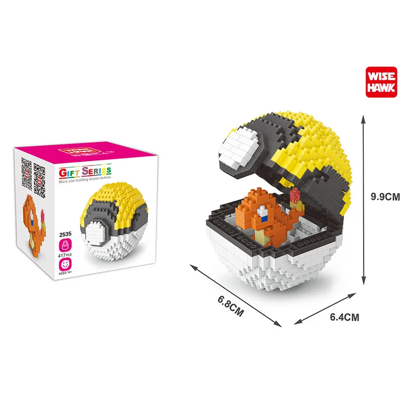 

10cm Anime Pokemon Blocks Small Particles Children's Educational Blocks Cartoon Charmander Elf Ball Toys for Boys Gifts for Kids