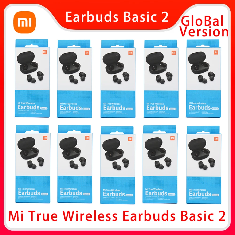 

3/6/10 pcs Global Xiaomi Airdots 2 Tws Bluetooth 5.0 Wireless Headphones Mi Ture Earbuds Basic 2 With Microphone Noise Reduction