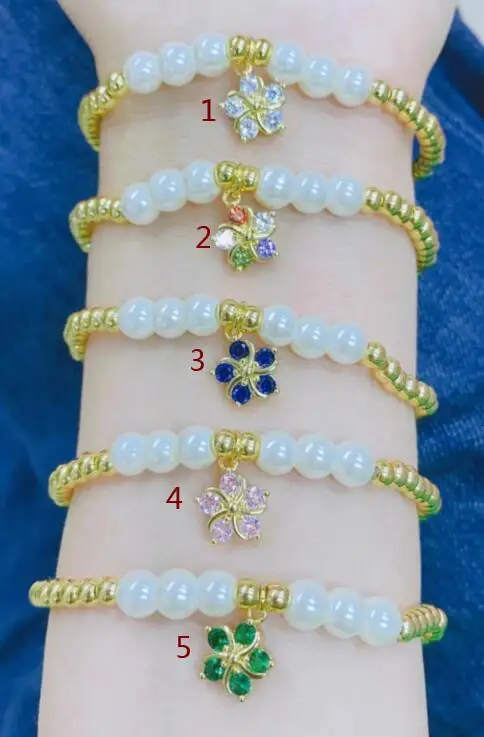 

1 шт. цветы CZ бусины для женщин Кристалл золото жемчуг бусины эластичность микро браслет с чокерами кубический цирконий ювелирные изделия п...