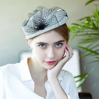 elegant womens beret hat with wind rope beanie cap party wedding banquet kentucky derby hat female fedora hat with mesh yarn cap