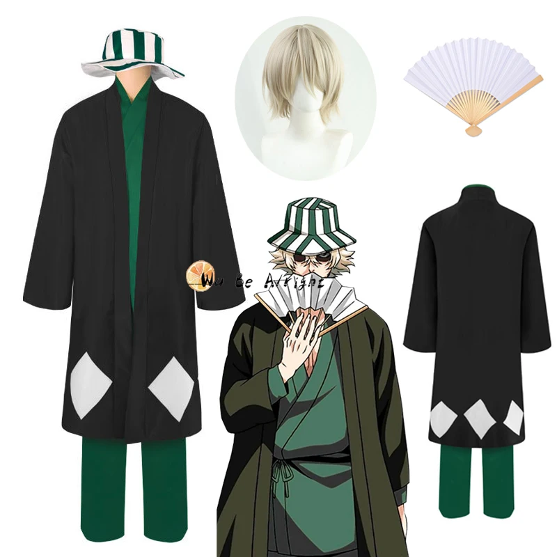 

Парик для косплея аниме отбеливатель Урахара Kisuke, черная зеленая накидка, наряд хаори, Панама, фанат тысячелетней войны крови для мужчин