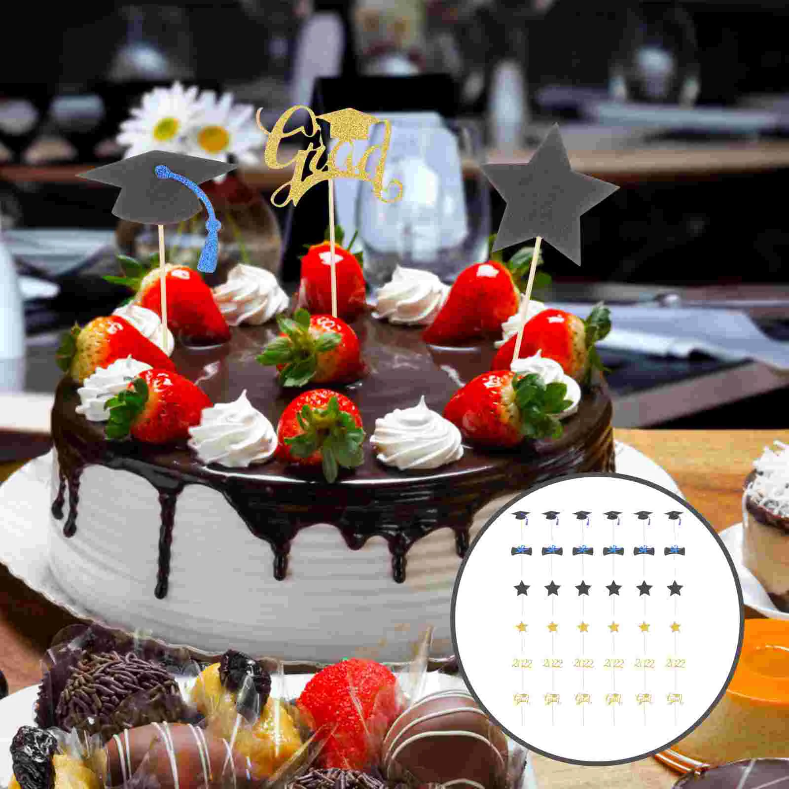 

36Pcs Graduation Season Dessert Toppers 2022 Baking Cake Decoration Cake Inserts for Cake Decor