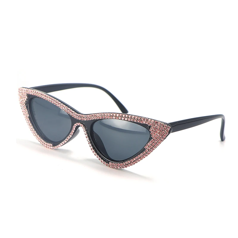 Fashion Pink Diamond Sunglasses For Women Cat Eye Rhinestone Trim Spectacle Frame Exquisite Fashion Beach Glasses