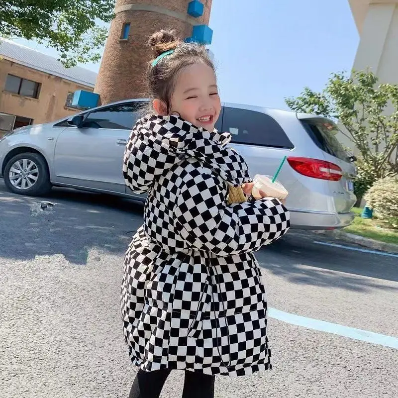 

Children's Plaid Coat Winter Teenage Baby Boys Girls Cotton-padded Parka Coats Thicken Warm Long Jackets Kids Outerwear C40
