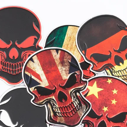 

3D National Flag Skull Aluminium Auto Motorcycle Sticker Emblem Badge Decals Car Styling for China USA UK Germany Italy Mali