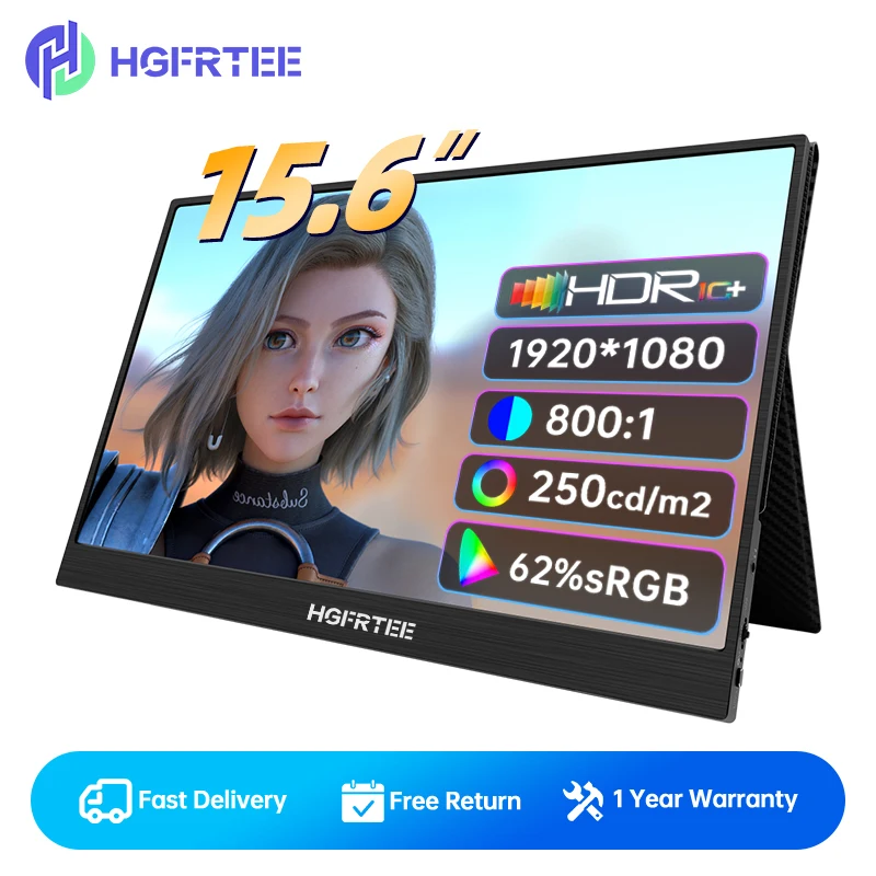 

HGFRTEE Portable Monitor 15.6inch 1080P FHD HDR IPS TYPE-C Monitor Portatil for Laptop Phone Xbox CCTV Camera PS4 PS5