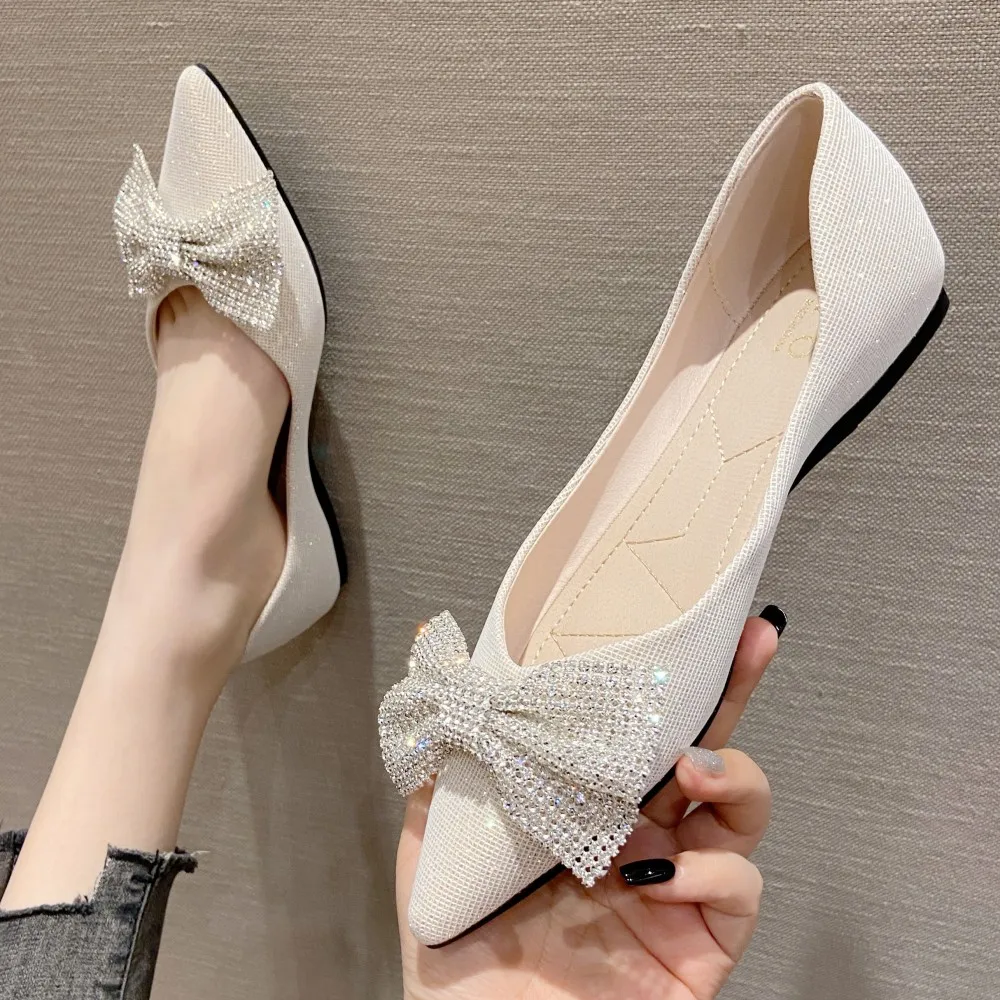 Red Women's Flat Shoes 2022 Pointed Toe Bowtie Shallow Casual Comfortable Office Ladies Work Party Wedding Woman Flats Shoes