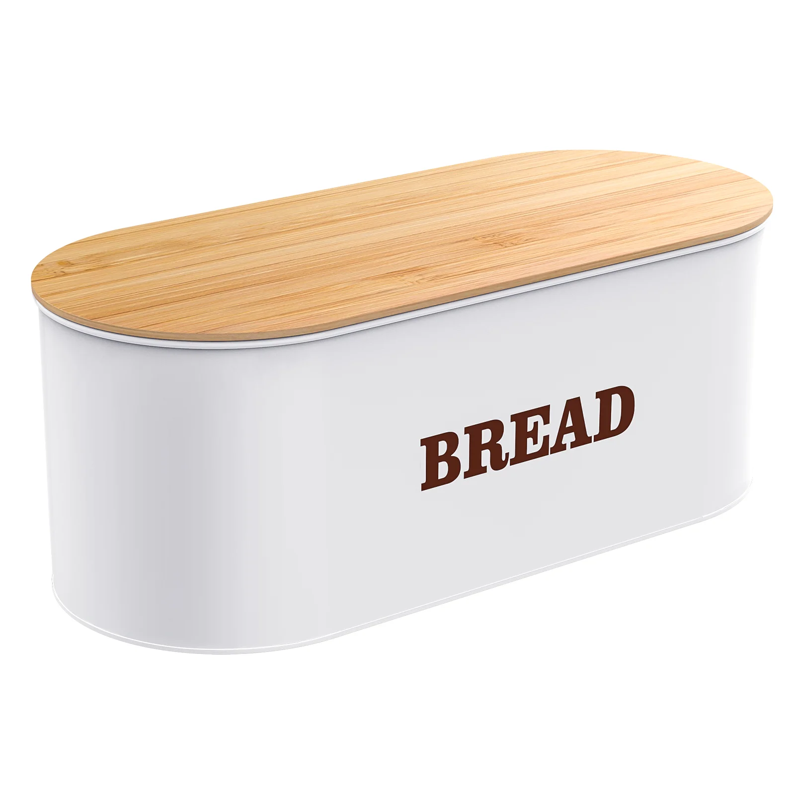 

Cabilock держатель для хлеба для кухонной столешницы, металлическая коробка для хлеба, органайзер с бамбуковой крышкой (белая)