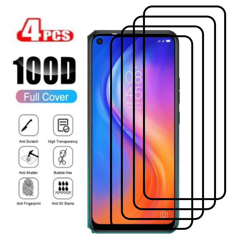 

4PCS Full Cover Protection Glass For Tecno Spark 7 7P 7T 8 8P 5 6 Air Pro Go Plus 2020 Tempered Screen Protector Glass