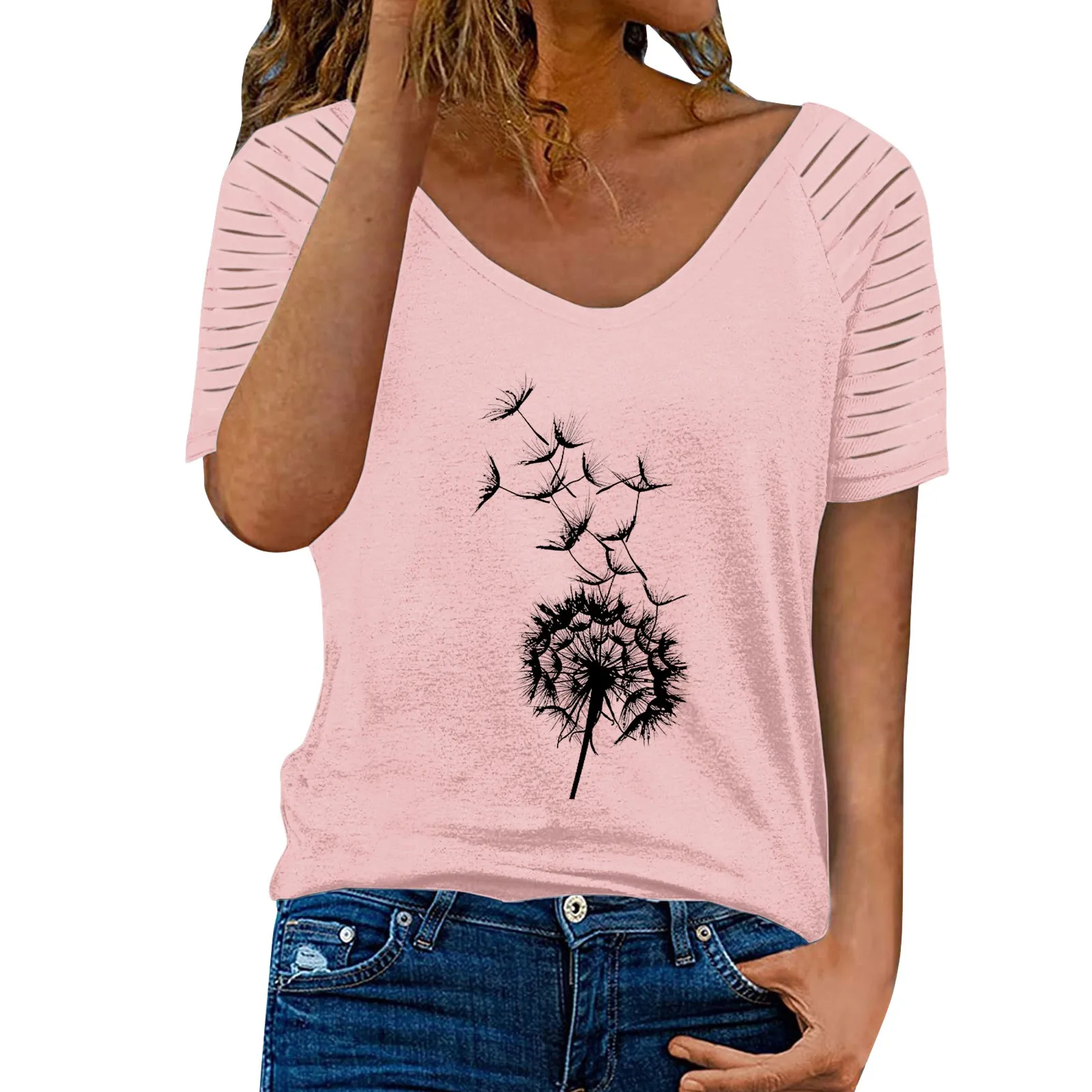 

Женская модная свободная футболка с v-образным вырезом и принтом, с коротким рукавом