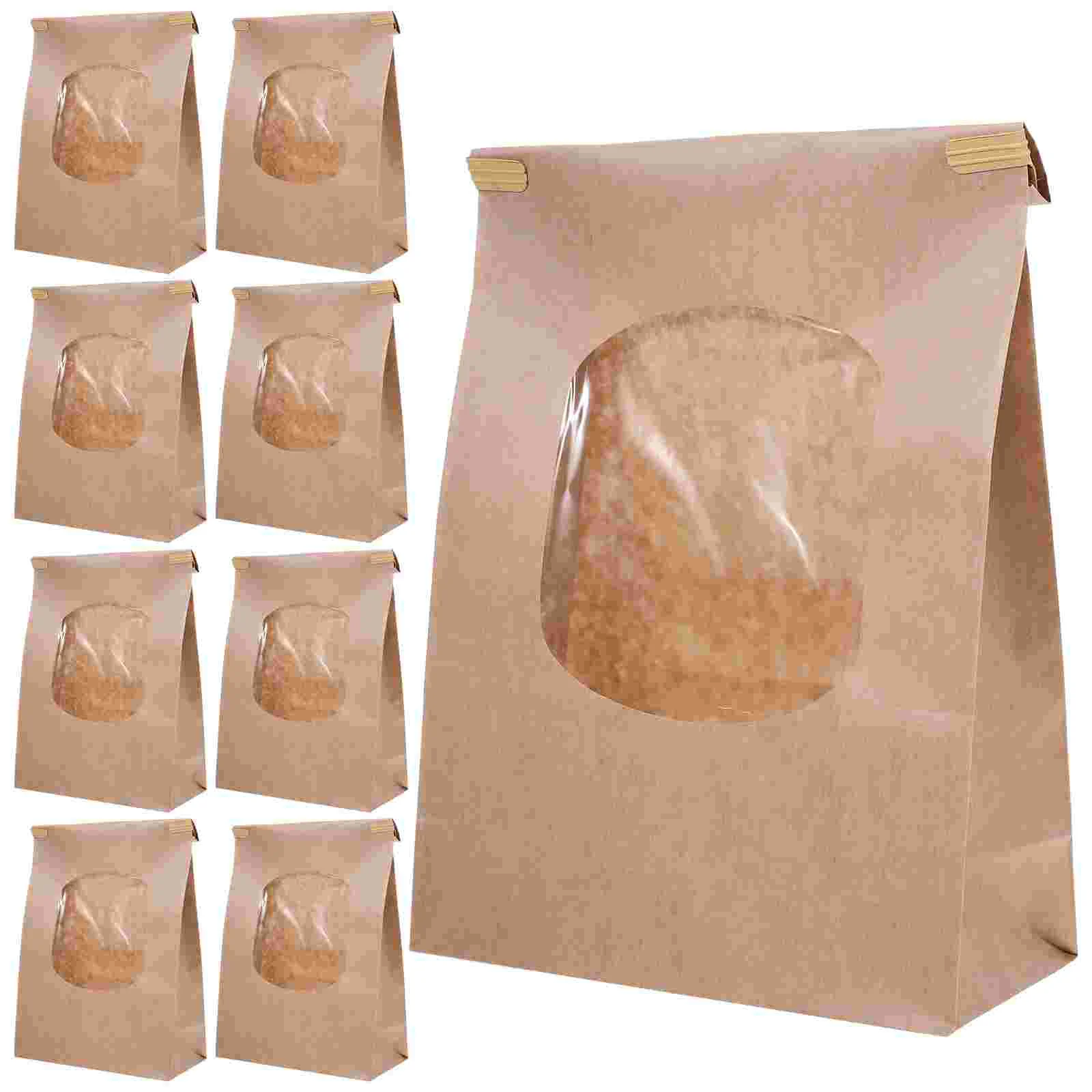 

50 Pcs Bread Bags Window Baking Toast Biscuit Wrapping Clear Kraft Paper Holders Bakery Supply Household