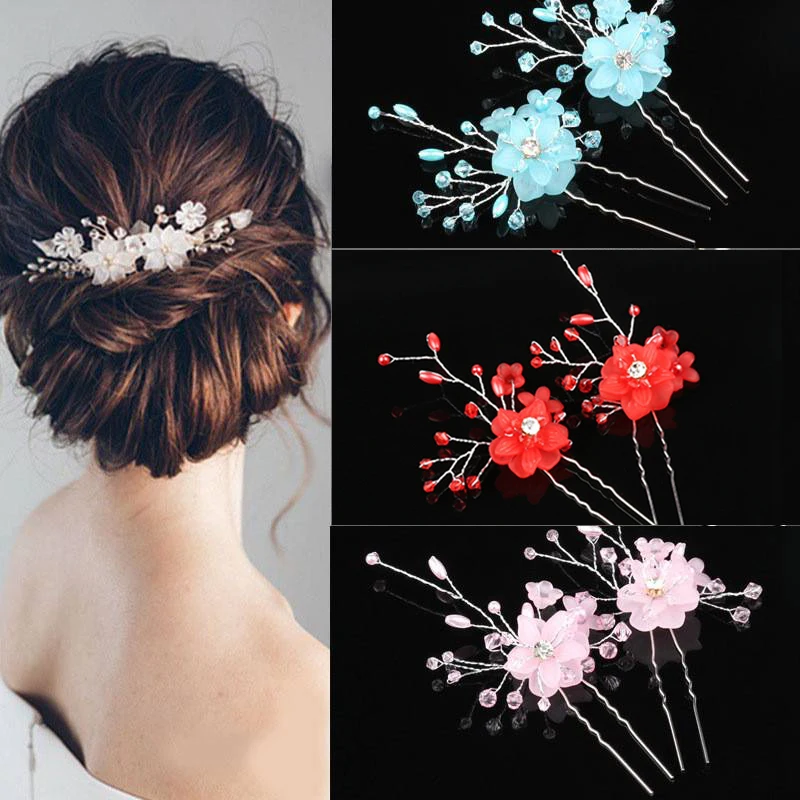 

Hair Pins Flower Bridal Wedding Crystal Pearls Accessories Bridesmaid Hair Clips