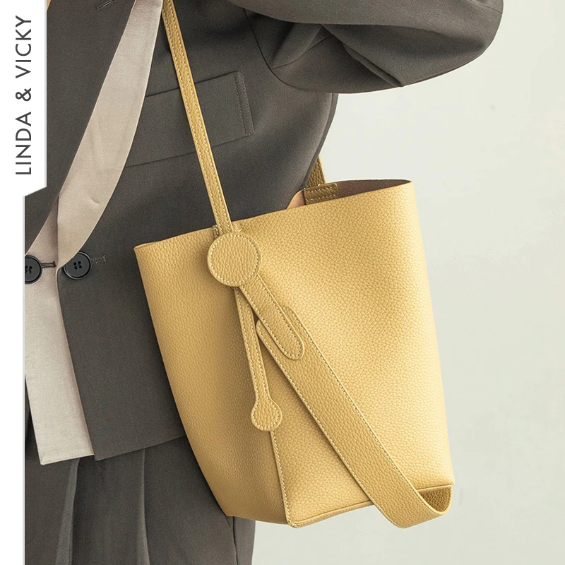 Women Handbag Genuine Leather Luxury Top Cowhide Leisure Bucket Shoulder Bag 2022 Fashion Vegetable Basket Underarm Female Bags