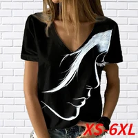 2022 womens portrait t shirt summer new black white 3d printed top portrait v neck basic top casual plus size t shirt