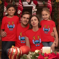 kawaii christmas reindeer stitch family t shirts mother kids baby matching clothes disney xmas fashion boys girls tops sets red