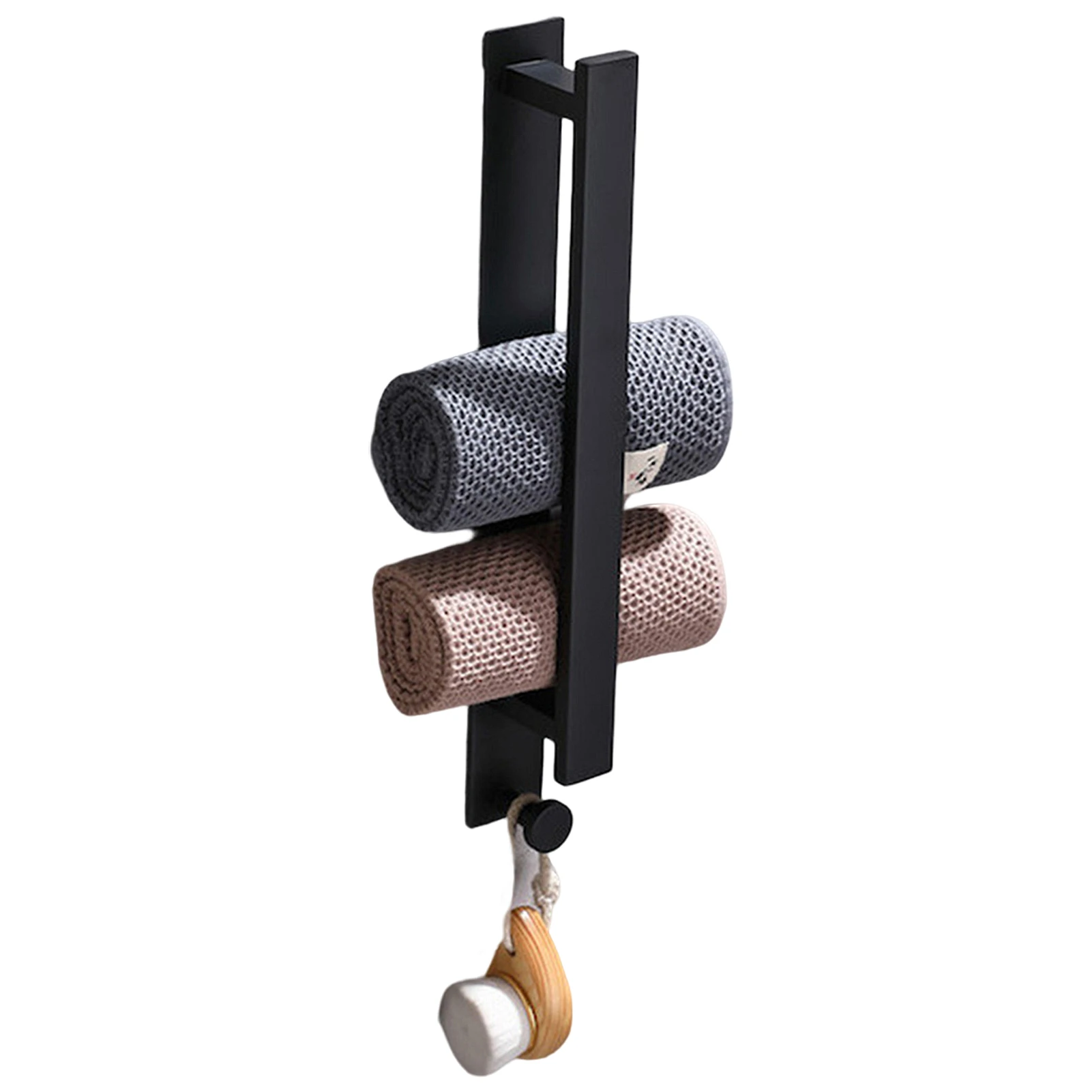 

Matte Black With Hook Without Drilling Towel Rail Storage Rack Self Adhesive Convenient Save Space Stainless Steel Waterproof