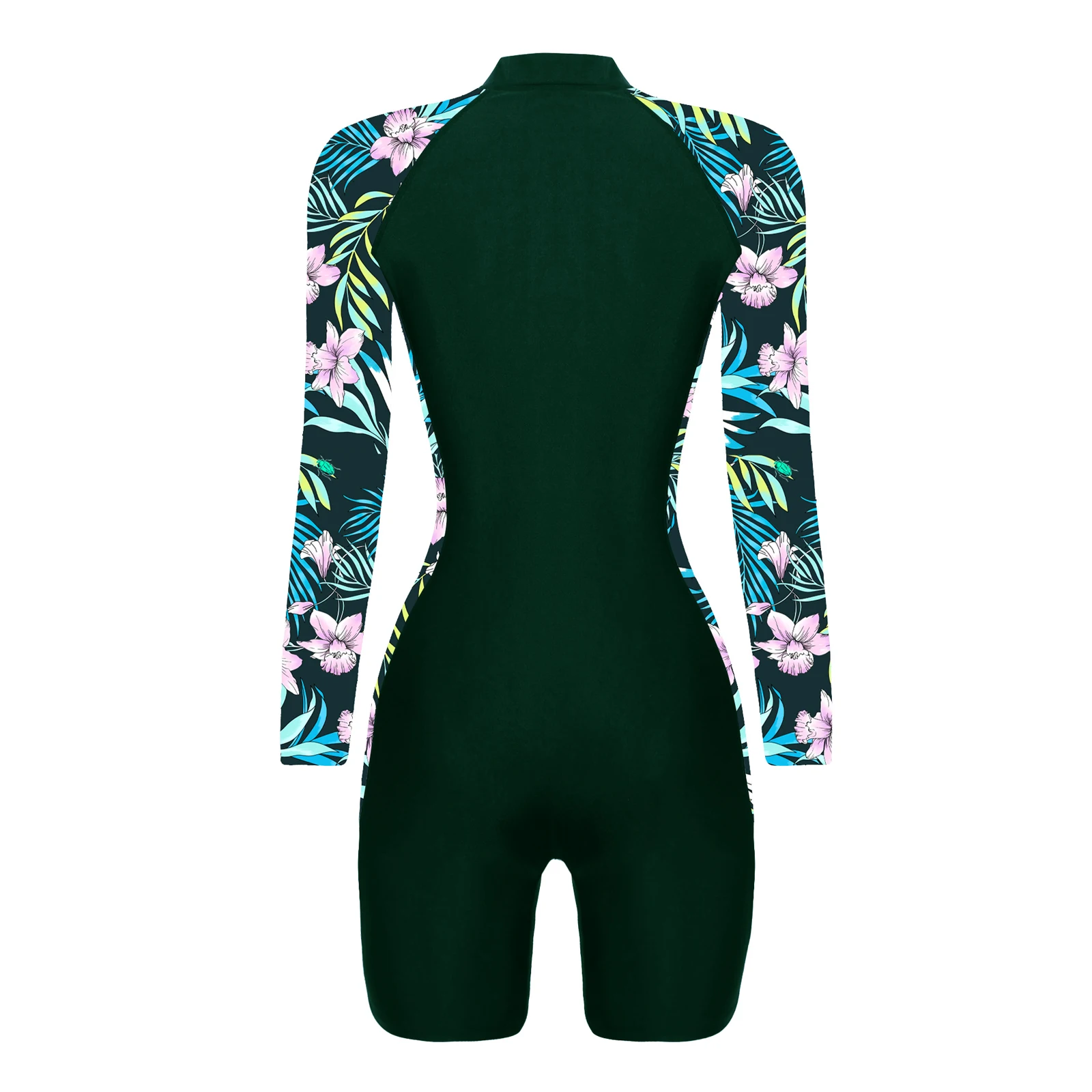 Women One-piece Swimming Jumpsuit Surfing Bodysuit Beach Swimwear Front Zipper Floral Print Sports Training Competition Swimsuit