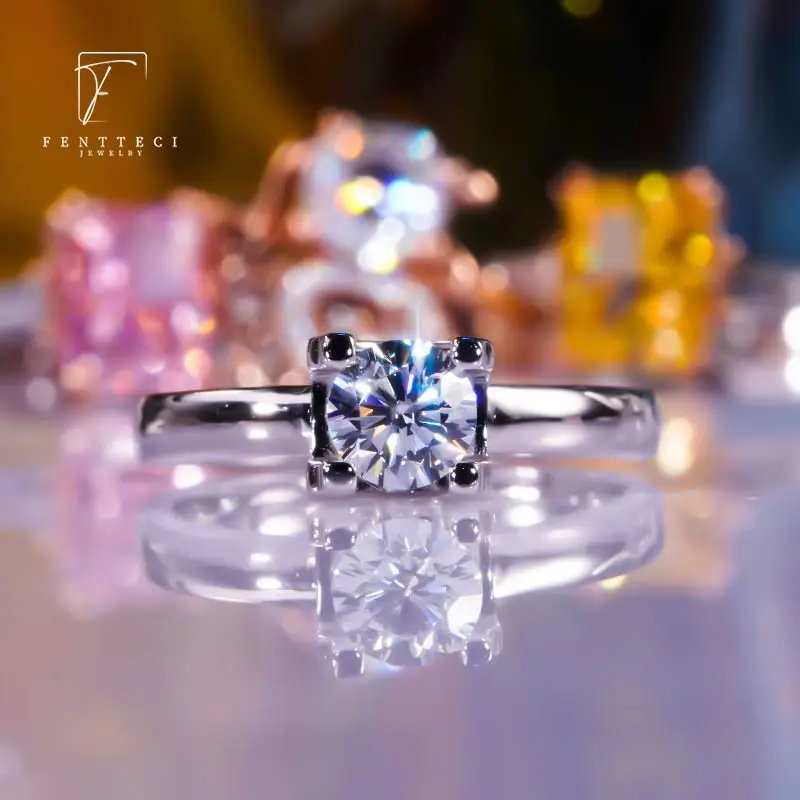 FENTTECI Moissanite Luxury Ring 925 Sterling Silver Gold Plated 1 Carat Fine Jewelry for Women Proposal Engagement Wedding Gift