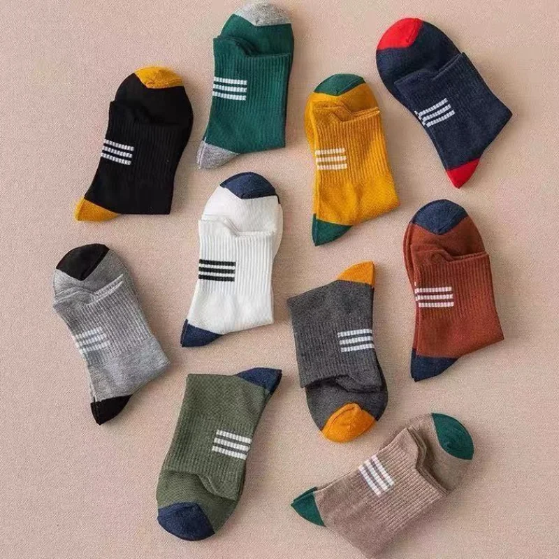 1 Pair Men Middle Tube Socks Autumn Winter Fashion Stripe Basketball Sports Sock Breathable Sweat Absorption Basketball Socks