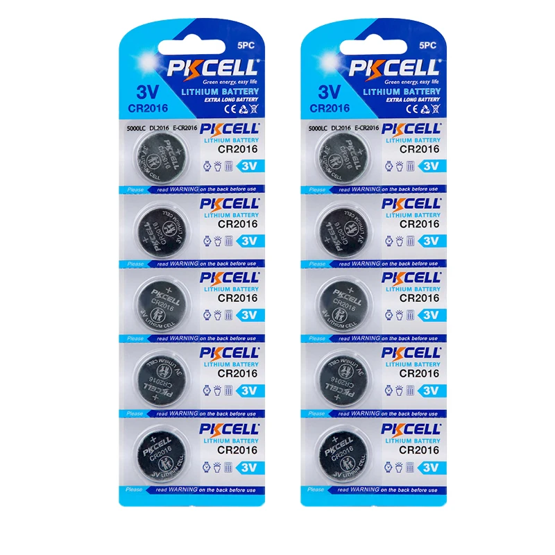 

10Pcs 2Pack PKCELL CR2016 CR 2016 Battery 3V DL2016 KCR2016 LM2016 BR2016 EE6277 Lithium Button Coin Cell Bateria Batteries