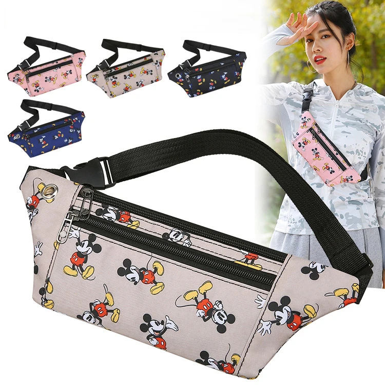 

Mickey Mouse Waist Bags for Women Disney Cartoon Print Minnie Mouse Outdoor Sports Storage Bag Girls Multifunctional Chest Bag