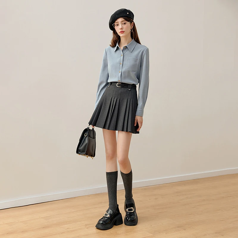 Рубашки Kbne синяя рубашка в стиле ретро с длинными рукавами новинка 2024