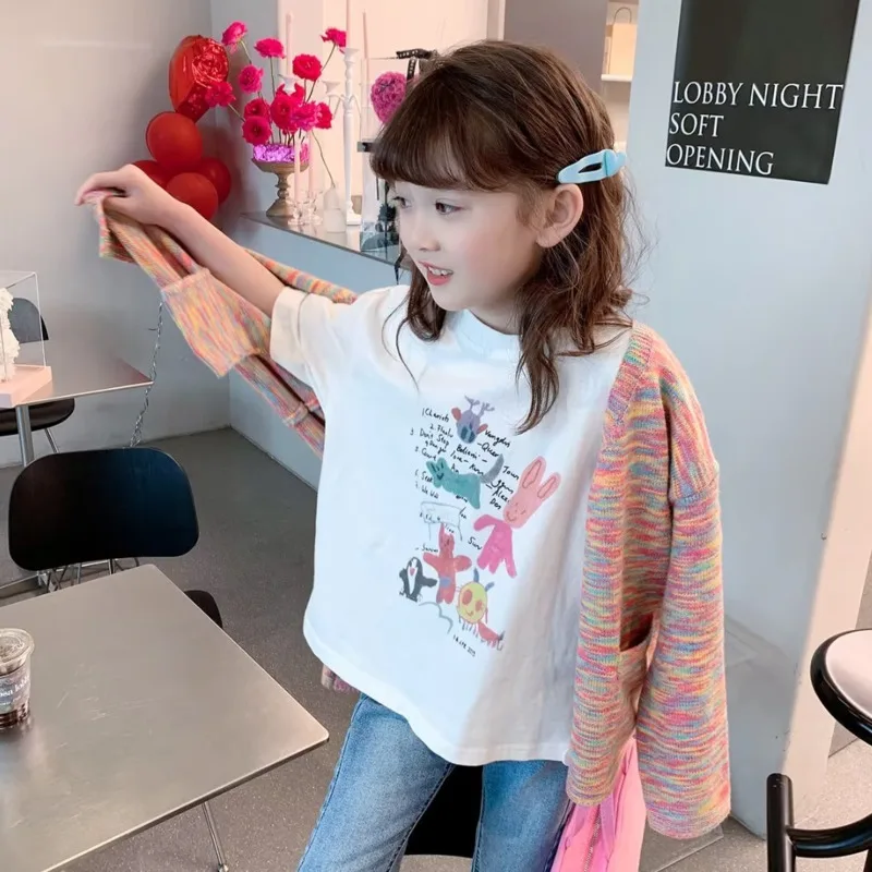 

Модная прямая Футболка-труба, новинка, Повседневная футболка Ins с круглым вырезом, тренд Harajuku, искусство, детская одежда, летняя универсальная для женщин