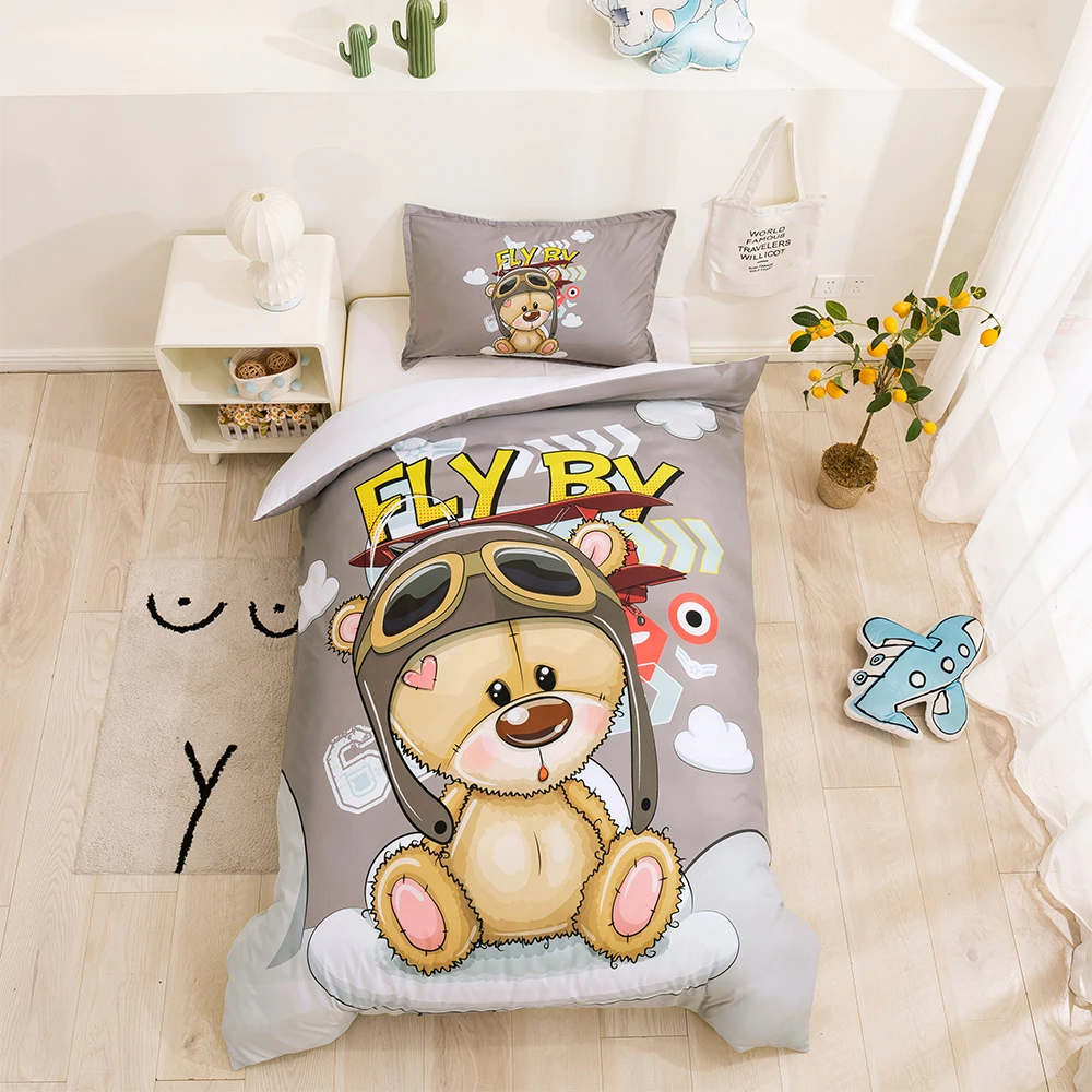 

Kids Bedding Set Cartoon Bear 3D Printing Duvet Cover Pillowcases for Child Bedroom Fashion Quilt Cover Roupa De Cama Solteiro