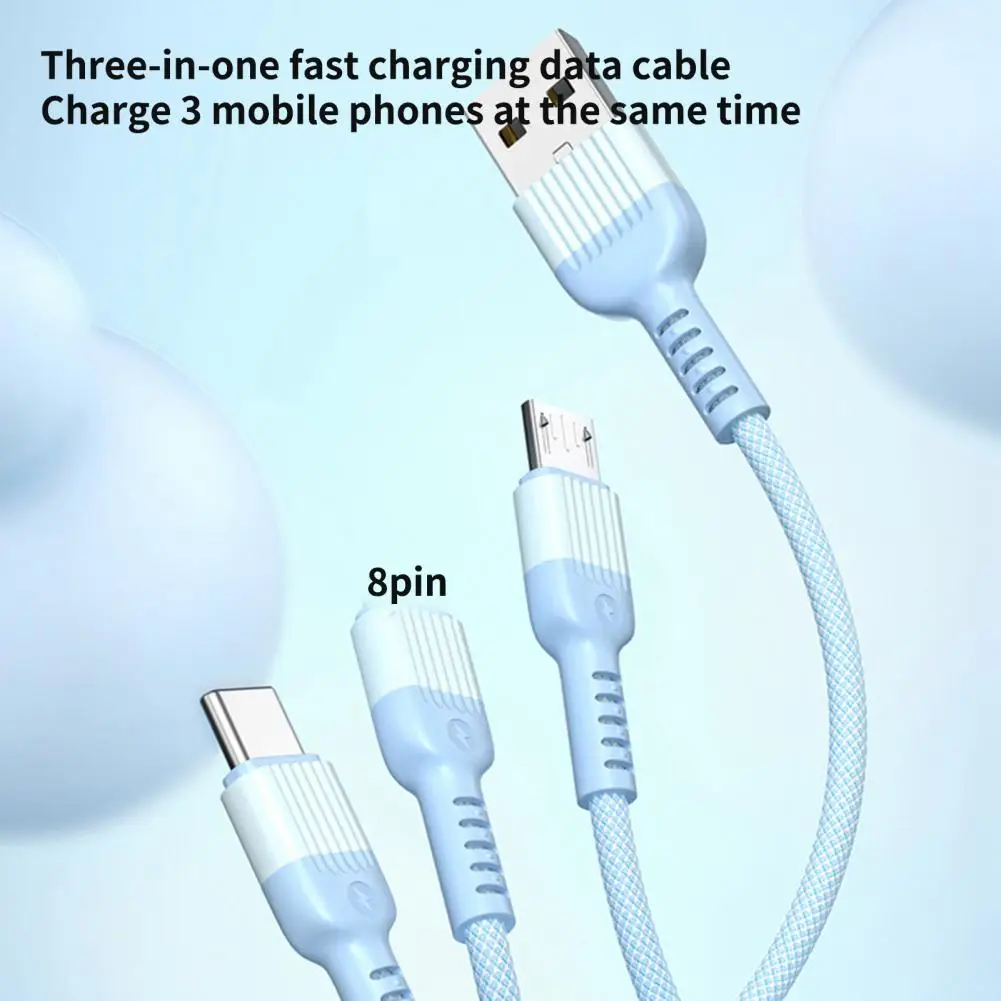 Фото Стабильный зарядный шнур с тремя разъемами и защитой от помех 66 Вт зарядный кабель три в одном Type-C №2