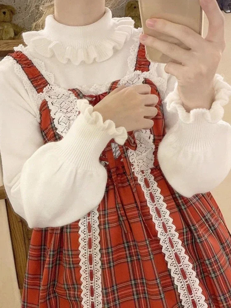 Женский свитер с высоким воротником и оборками винтажный Мягкий трикотажный