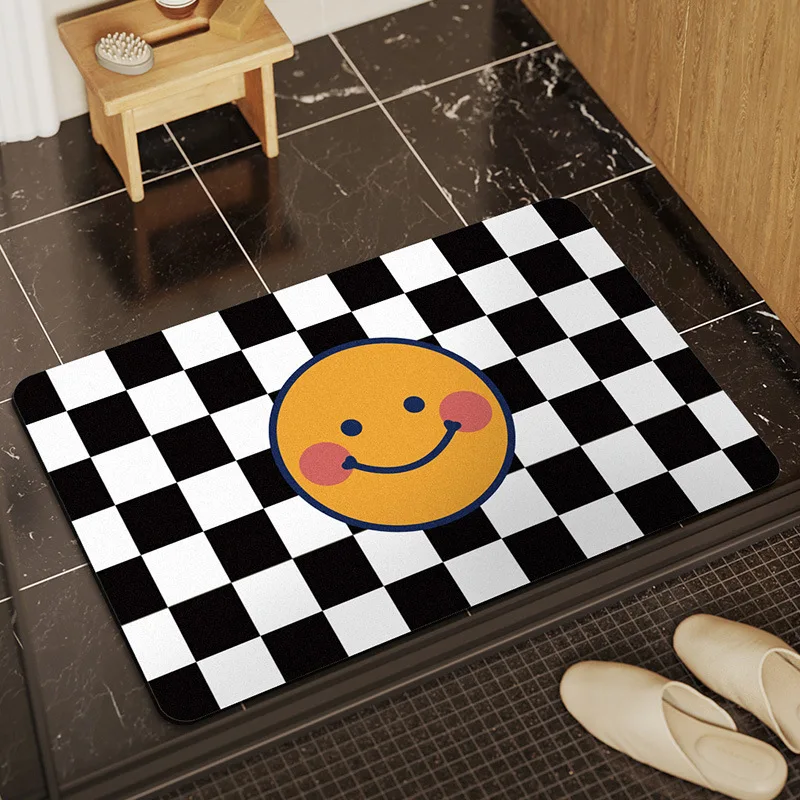 

Checkerboard Carpets Diatom Mud Bathroom Rugs for Living Room Non-slip Green Floor Mat Soft Bedside Rug Girl Bedroom Decor